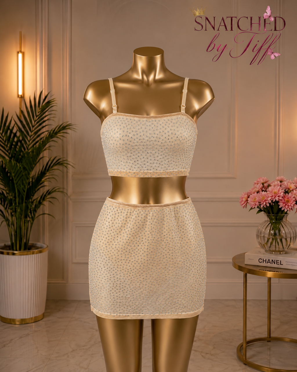 Diamond Studded Two-Piece Skirt Set