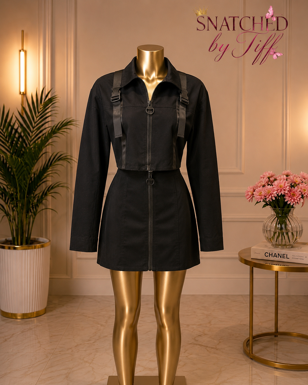 Midnight Zip Two-Piece Skirt Set
