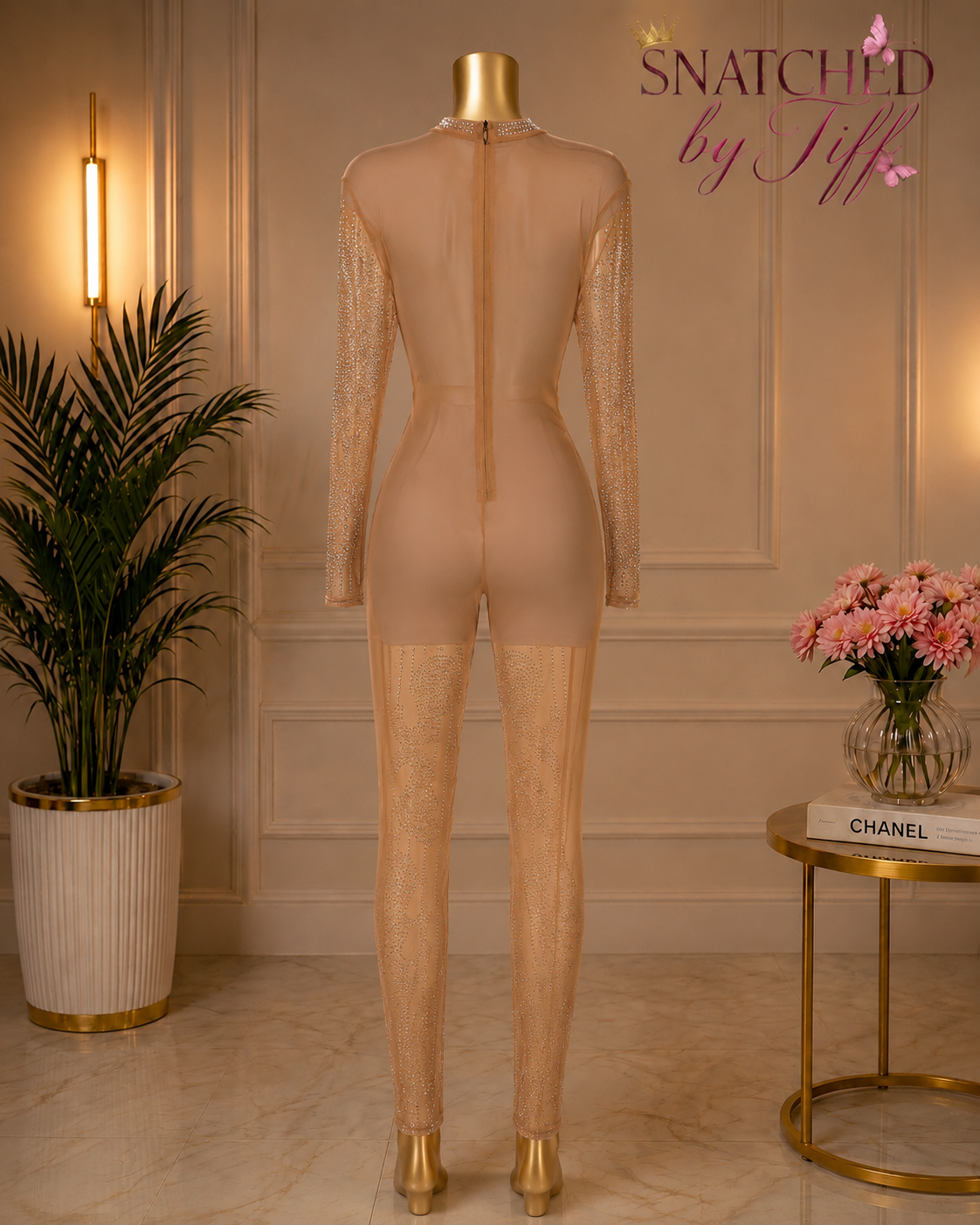 Nude Rhinestone Body Jumper