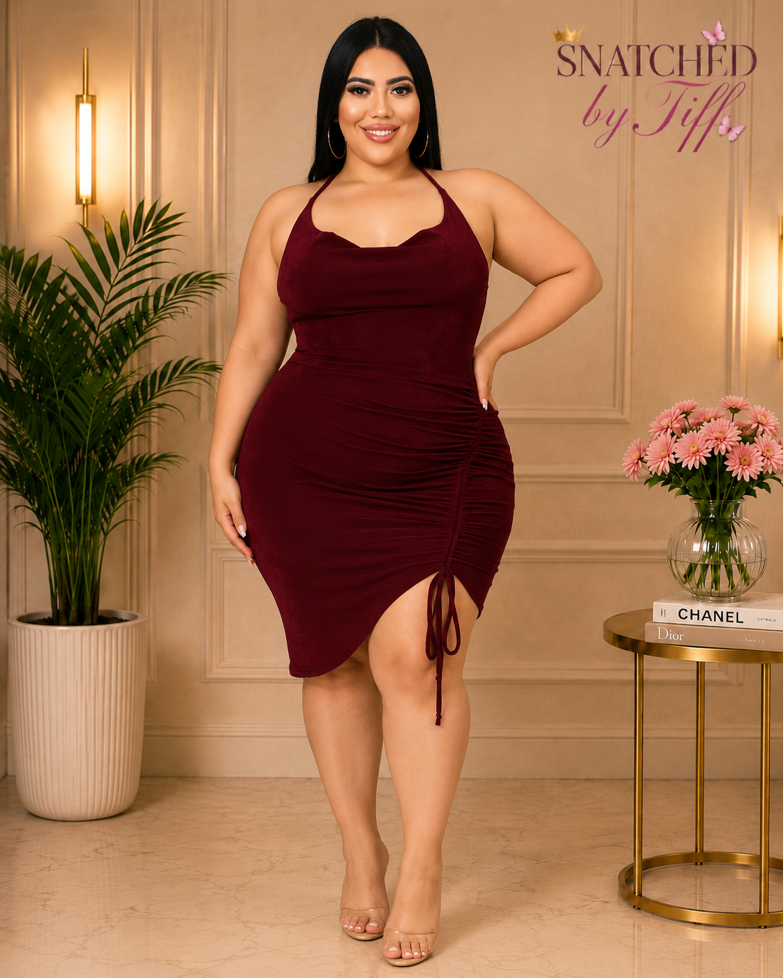 Wine Me Down Ruched Midi Dress