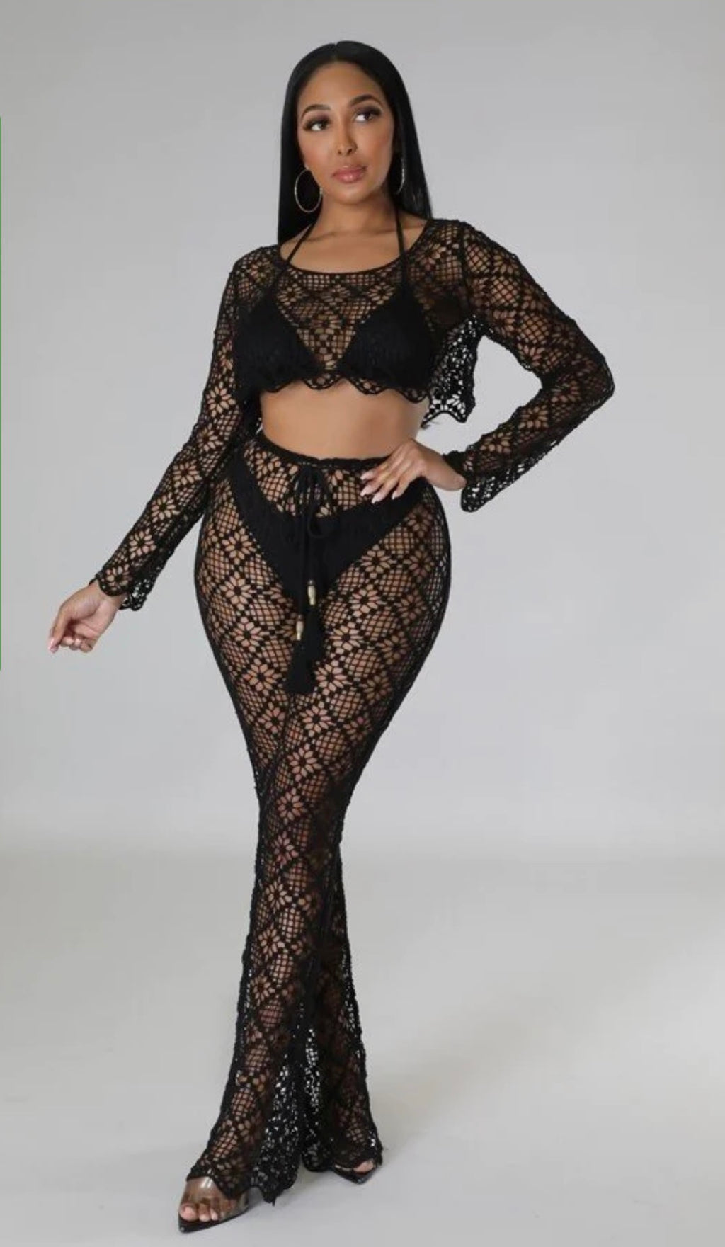 Two-Piece Bathing Suit Cover-Up - Black