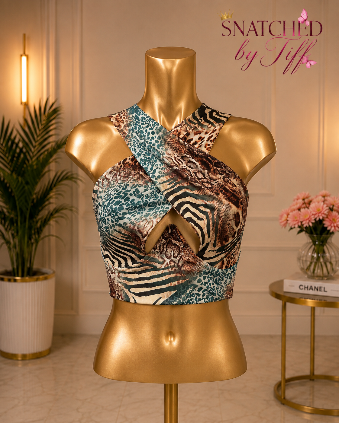 Snake Green Criss Cross Crop Top - Green