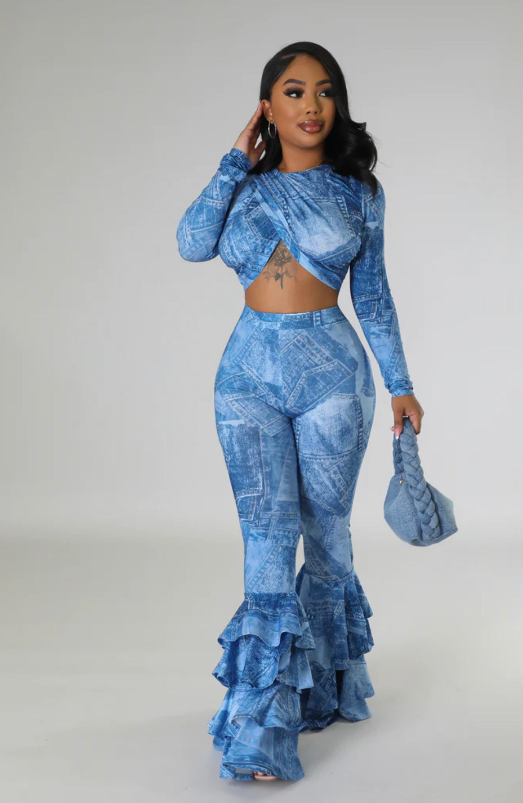 Fine Shit Two-Piece Denim Illusion Set - Denim Blue