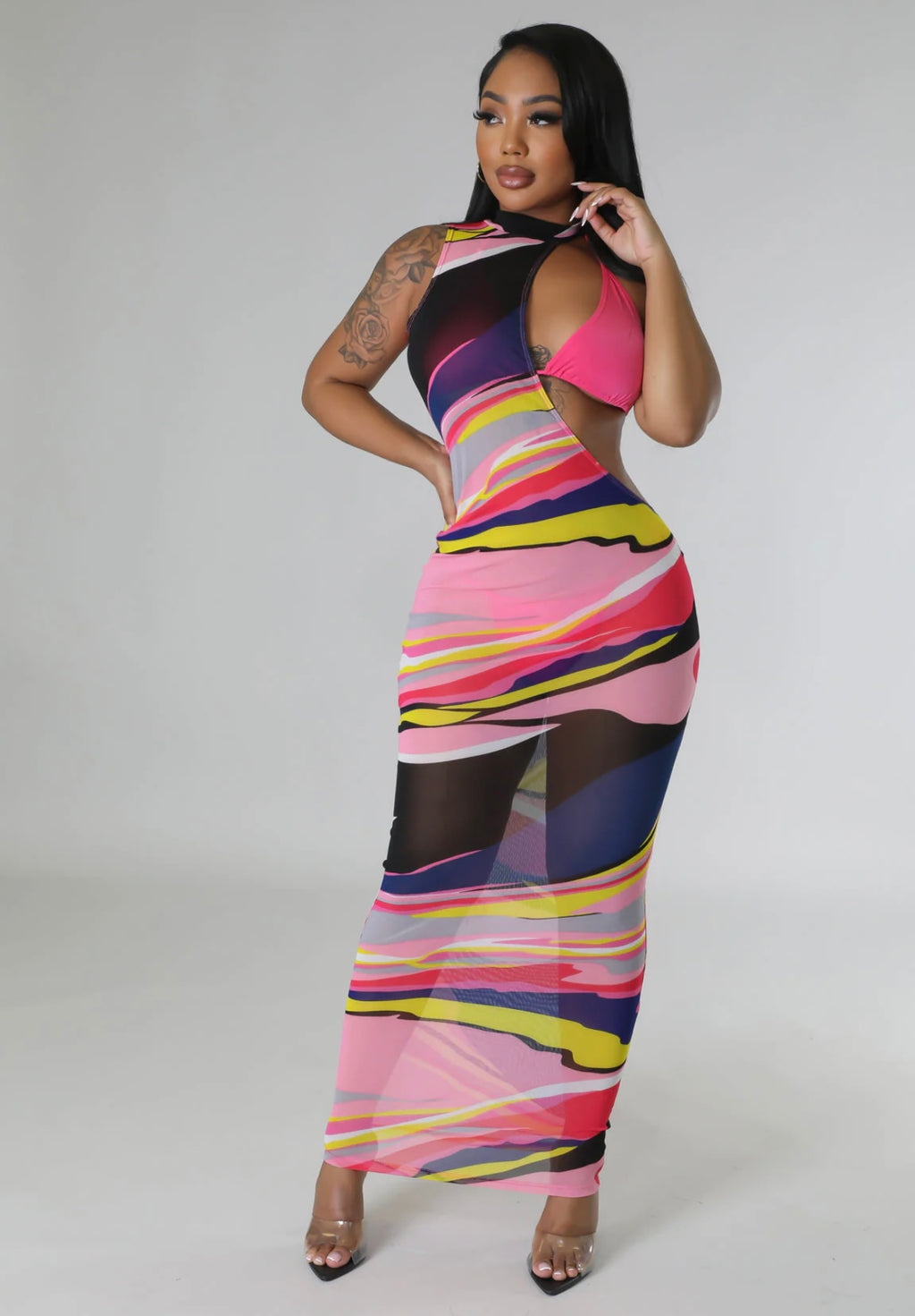 Three-Piece Cover-Up & Bikini Set - Multi