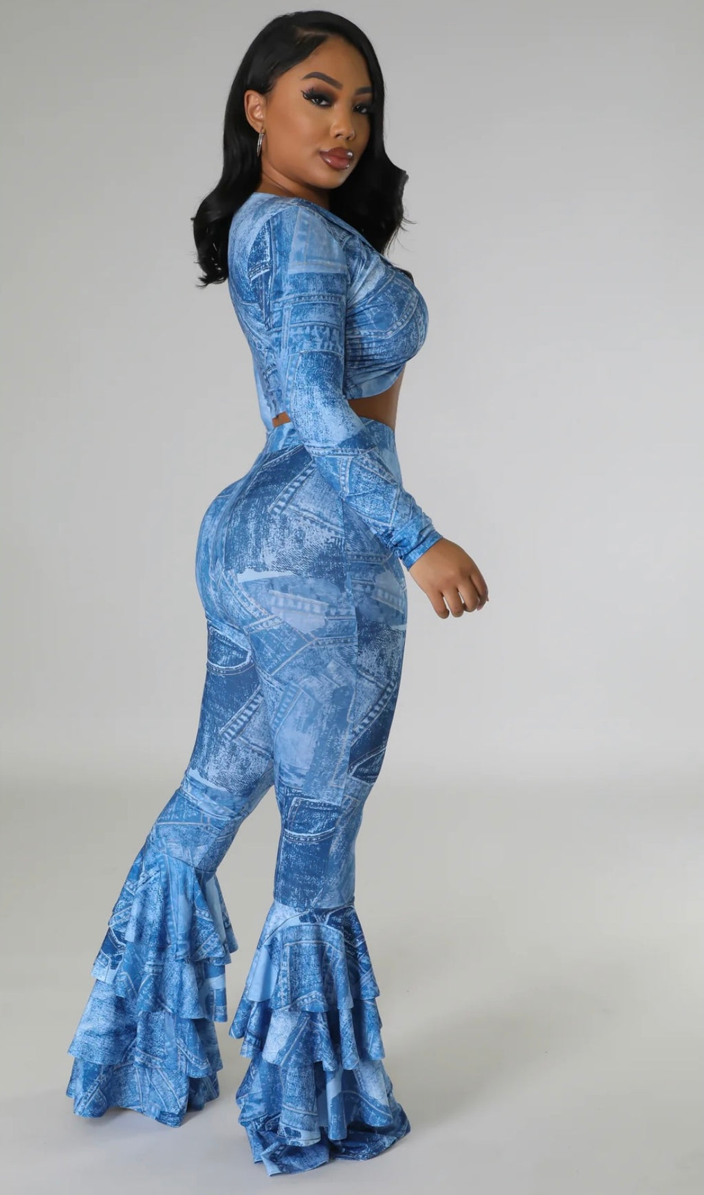 Fine Shit Two-Piece Denim Illusion Set - Denim Blue